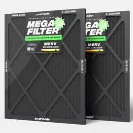 PuroAir Mega Filter - MERV 13 20x25x1 Air Filters For Home With Activated Carbon - Filters Allergens, Pet Dander, Smoke, Dust - Furnace and AC Filters - Air Filters 20x25x1 MERV 13 (2 Pack)