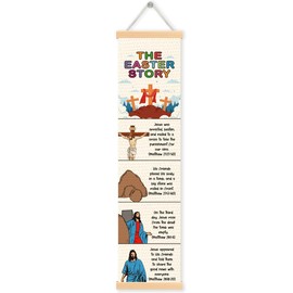 The Easter Story Poster, Sunday School Decor, Christian Banner for Kids Learning, Christian Home Decors, Church Activity Supplies, Family Hanging of Scripture and Words Decorations 06