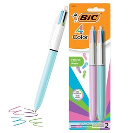 BIC 4 Color Fashion Retractable Ballpoint Pen with 1.0 mm Medium Point and Assorted Ink, 2-Count Pack in Multicolor
