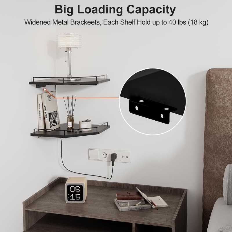 Corner Shelf Wall Mounted, 12 Inches 2-Tier Floating Corner Shelf,