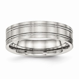 Solid Stainless Steel Men's Matte Brushed Finish and Ridged 6.00mm Wedding Band Ring Size 11
