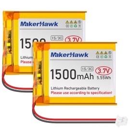 3.7V Lipo Battery 1500mAh 604050 Rechargeable Battery Lithium Polymer Battery With Micro JST 1.25 Connector Integrated Protection Circuit for Arduino ESP32 Development Board Electronic Device (2 Pcs)