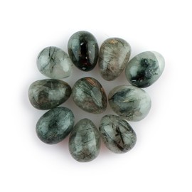 CRYSTALIS 10pcs Natural Green-Rutile Eggs 10mm+, Loose Gemstone, Wholesale Bulk Cabochons, Jewelry Making Supply, Chakra Healing Polished Stones, Wire Wrapping, DIY, Gem Collection