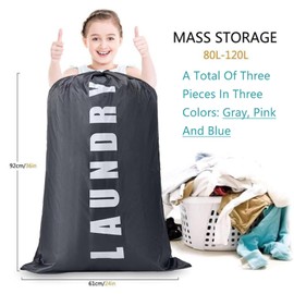 DKDDSSS 3 Pack Large Laundry Bags, Portable Travel Laundry Bags, Foldable Storage Bag with Drawstring Closure, Dirty Clothes Bags Perfect for Home, Travel, Holiday, Camping(Pink&Blue&Grey)