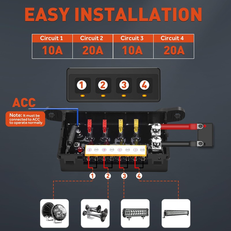 Wireless 4 Gang Switch Panel, Multifunctional Waterproof 12V Switch Panel,