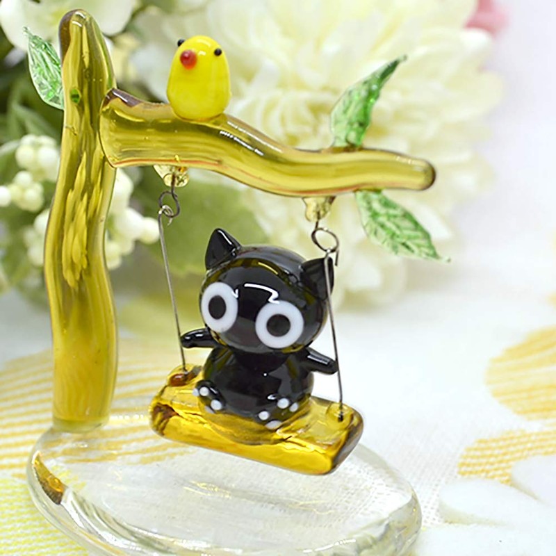 Cute Handmade Glass Crafted Swing Cat cyk1184