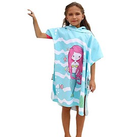 Xlabor Children's Bath Poncho with Hood Microfibre Quick-Drying Beach Towel Bathrobe Shower Towel Swimming Surfing Beach Motif L