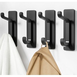 pickpiff 12 Pack Wall Hooks for Coat and Towel: 13LB Adhesive Door Hanger Stick on, Black
