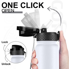 GOPPUS 600ml/20oz Stainless Steel Water Bottle with Straw Insulated Sports Bottle Cold Flask with Straw Double Walled Flip up Metal Water Bottles Leakproof Water Bottle for Gym Sports