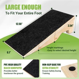 Squat Wedge Block, 2 Pcs Non-Slip Wooden Squat Wedge for Heel Elevation & Weightlifting with Training Poster & Storage, 1800 Lbs Capacity Exercise Slant Board for Calf Stretching & Ankle Mobility