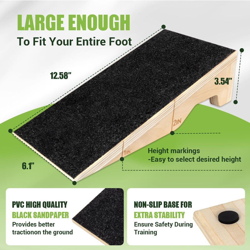 Squat Wedge Block, 2 Pcs Non-Slip Wooden Squat Wedge for