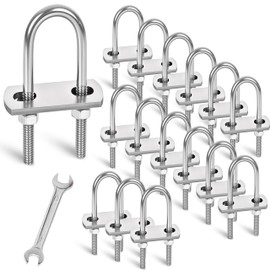 SRZTXU 16 Sets M6 U-Bolts,u-Bolts 1" (25mm) Wide,304 Stainless Steel u-Bolts,with Nuts,Bolt Plate and washers (16, M6 x 25mm x 70mm)