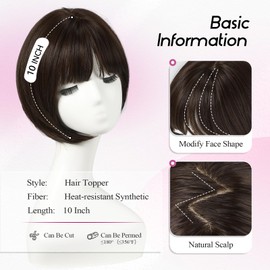 EMMOR Synthetic Hair Toppers for Women, (Black Brown)