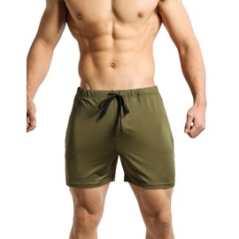 Tough mode Apparel - Pantalones cortos de entrenamiento para hombre, levantamiento de músculo, artes marciales mixtas, crossfit, gimnasio, correr, bolsillo con cierre, Verde ejército, Small