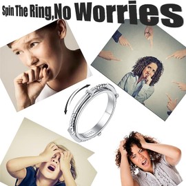 SOLOLIKE Anxiety Ring for Women: Sterling Silver Fidget Jewelry Spinner Band Rings for Girls Stackable Spinning Rings Anti Stress Relief Band Jewelry Gifts, 5, Silver, No Gemstone