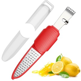Pisol Lemon Citrus Orange Zester and Grater Tool, Cheese Grater & Vegetable Grater for Lime, Garlic, Ginger, Chocolate, Fruits, Dishwasher Safe, Red
