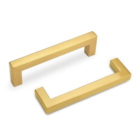 NIZADO 1 Pack 4 Inch Gold Kitchen Cabinet Handles, Square Brushed Gold Cabinet Pulls for Drawers, 4 1/2 Inch Overall Length