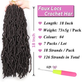 Samtress 18 Inch Faux Locs Crochet Hair 7 Packs Dark Brown Soft Locs for Natural Butterfly Locs Style Pre Looped Goddess Locs Crochet Hair Extension for Women (#4)