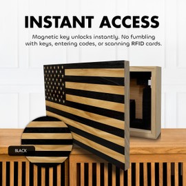 American Flag Hidden Gun Safe - Quick Access Hidden Gun Shelf - Concealment Shelf with Magnetic Lock - Wall Gun Safe for Secure Firearm Storage - Handcrafted In USA by Bellewood Designs (Black)