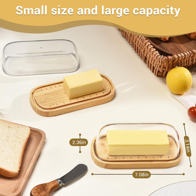 HEKEIEON ,Butter Dish with Lid, Bamboo Butter Holder, Butter Container