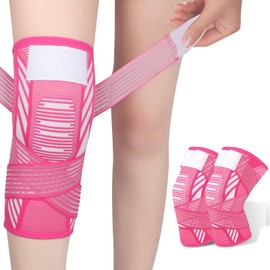 Knee Support Brace 2 Pack Compression Knee Sleeve with Straps Knee Bandage for Women Men for Sports, Running, Arthritis, Joint Pain, Ligament Injury, Meniscus Tear, ACL, MCL, Tendonitis (XL, Rose Red)
