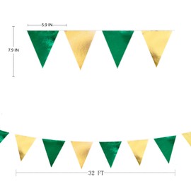 PinkBlume Green Gold Triangle Flag Cloth Garland Banner Party Decoration Smooth Bright Color Green and Gold Pennant Wedding Birthday Party Flag Picnic Outdoor Flag Camping Graduation Decoration Kids