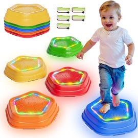 Calo Calo 5Pcs Rechargeable Stepping Stones for Kids Toddler 3-5 with Light&Music,Balance Sensory Stepping Stones Indoor Outdoor Play,5 Long-lasting Batteries, Instant Response,Upgraded PVC, Support 200LBS