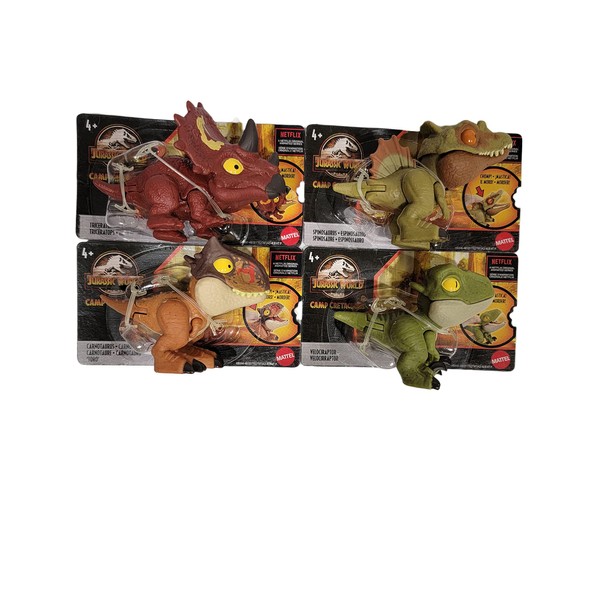 Jurassic World 2021 Camp Cretaceous Snap Squad Set of 4 Figures (Carnotaurus, Spinosaurus, Triceratops, Velociraptor) from GKX72-956J Release