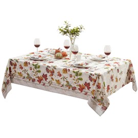 Newbridge Autumn Essentials Fall Foliage Bordered Fabric Thanksgiving Tablecloth, Changing Leaves Easy Care Stain Proof, Wrinkle Resistant Tablecloth, 60 Inch x 84 Inch Oblong/Rectangle