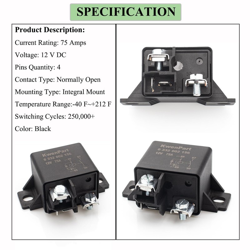KwenPart 0332002156 Normal Open Power Relay, Replace V23232-a0001-y003, 12 V,