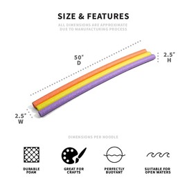Big Joe Swim Noodle 40 Pack Pool Noodles, Assorted Coral, Purple, Yellow Foam, 4 feet, 50" L x 2" W x 2" H Each
