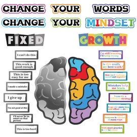 Growth Mindest Poster For Classroom Decoration, Inspirational and Motivational Posters For Student And Teacher, Fixed and Growth Brain With Positive Sayings, Game Room, Nursery Bedroom Decor 26 Pieces