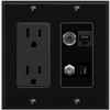 Wall Plate City 3.5mm CAT6 COAX USBC Port Wall Plate Black w Power Outlet