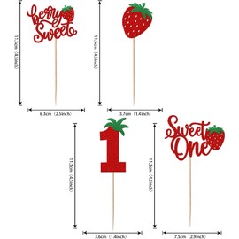 ZHUOWEISM 24 PCS Sweet One Cupcake Toppers Glitter First Birthday Strawberry Cupcake Picks for Fruit Baby Shower 1st Birthday Berry Sweet Cupcake Decorations Party Supplies Red