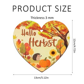 Autumn Decoration for Hanging, Hello Autumn Wooden Decoration Hanger, Autumn Decoration Colourful Painted Window Hanger, Wooden Heart Autumn Decoration Indoor and Outdoor with String for Hanging Fall