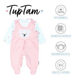 TupTam Unisex Baby Romper Set with German Text Mamas & Papas Schatz, Bear Pink White Apricot