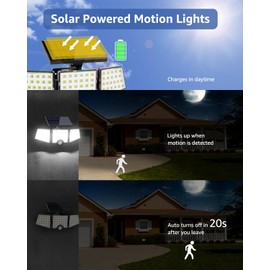 LE Solar Lights for Outside, Solar Lights Outdoor with Motion Sensor, WL4000 High Brightness, 3 Adjustable Heads 270° Wide Lighting Angle, IP65 Waterproof, Wireless Wall Lamp for Yard Garage, 2 Packs