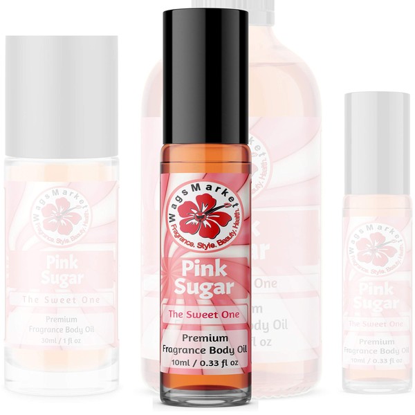WagsMarket - Pink Sugar Perfume Oil, Choose from 0.33oz Roll On to 4oz Glass Bottle (0.33oz)