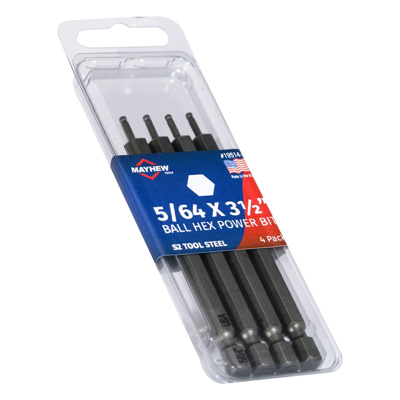 Mayhew Tools 19514-4 USA SAE Ball Hex Power Bit, 5/64
