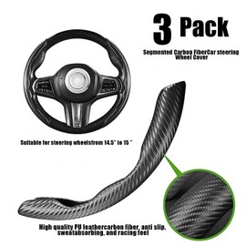 WEZCHUGHAOL Carbon Fiber Steering Wheel Cover, 3pcs Segmented Anti-Slip Universal Fit for Cars – Durable Protector for Men & Women, Fits 99% Vehicles (Black)
