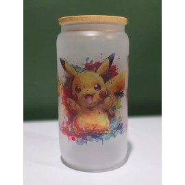 Handmade Frosted Pikachu Iced Coffee Glass Cup with Straw – Pokémon Themed
