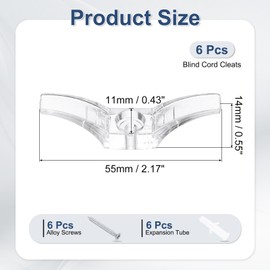uxcell 6Pcs 55x11mm Blind Cord Cleats, Blind String Safety Rope Plastic Holder, Window Cord Hooks with Screws for Curtains Sun Shades Ropes, Clear