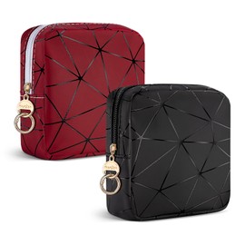 Cosmetic Bag, Toiletry Bag, Large Waterproof PU Portable Makeup Bag for Women, C-Black&Red, S, Women's make-up bag