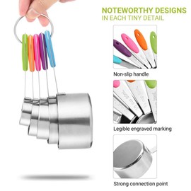 U Chef Set de tazas y cucharas medidoras de acero inoxidable con colores | Juego de tazas medidoras y cucharas cocina diferentes tamaños | Set de cocina cuchara medidora y taza medidor