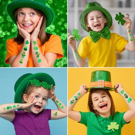 107 Pcs Shamrock Temporary Tattoos for kids, Safety Waterproof Bulk Tattoos Stickers, Children's Temporary Tattoo Toys, Best Choice for St. Patrick's Day Parade and Irish Party (10 Sheets)