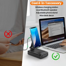 JOYMATE Gifts for Men and Women, Wireless Charging Phone Stand with Bluetooth Speaker Angel Adjustable Phone Holder for Desk, Nightstand Tech Gift for Birthday, Festival (Black)