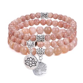 UEUC Natural Semi Precious Gemstone Healing Chakra Bracelet for Women, Tree of Life Lotus Charm Crystal Stone Yoga Stress Relief Reiki Stretch Bracelets for Anxiety(#26)