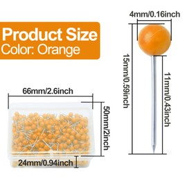 Auvotuis 500Pcs Orange Map Pins, 1/8 Inch Map Tacks, Round Ball Head Map Push Pins, Small Thumb Tacks Push Pins for Travel Map, Bulletin Board, Picture, Cork Board, DIY Craft, School, Office, Home