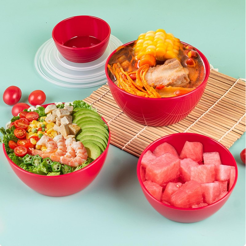 ATRDTO Small Classic Plastic Prep Bowls with Lids, Set of