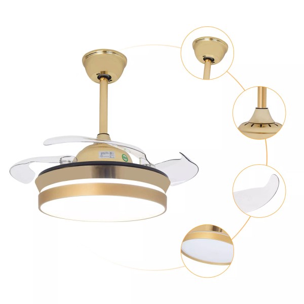 36'' Modern Ceiling Fan Light Pendant Lamp 6-Speed LED Chandelier